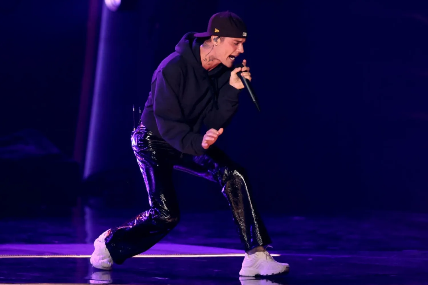 Justin Bieber performing on stage
