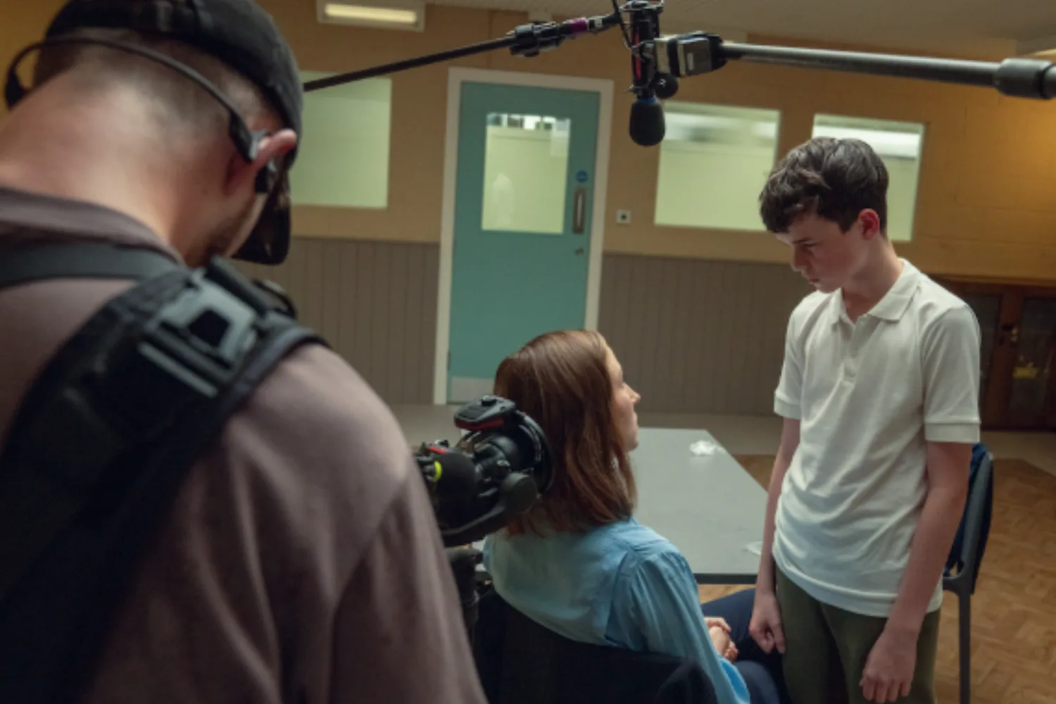 Adolescence being filmed with actors Cooper and Doherty.