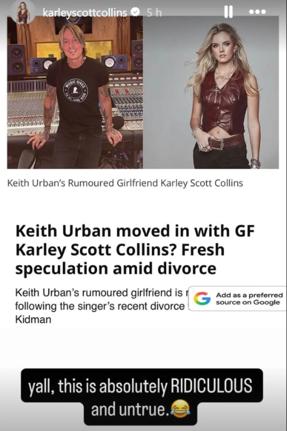 Karley Scott Collins' Instagram story Pic: Instagram