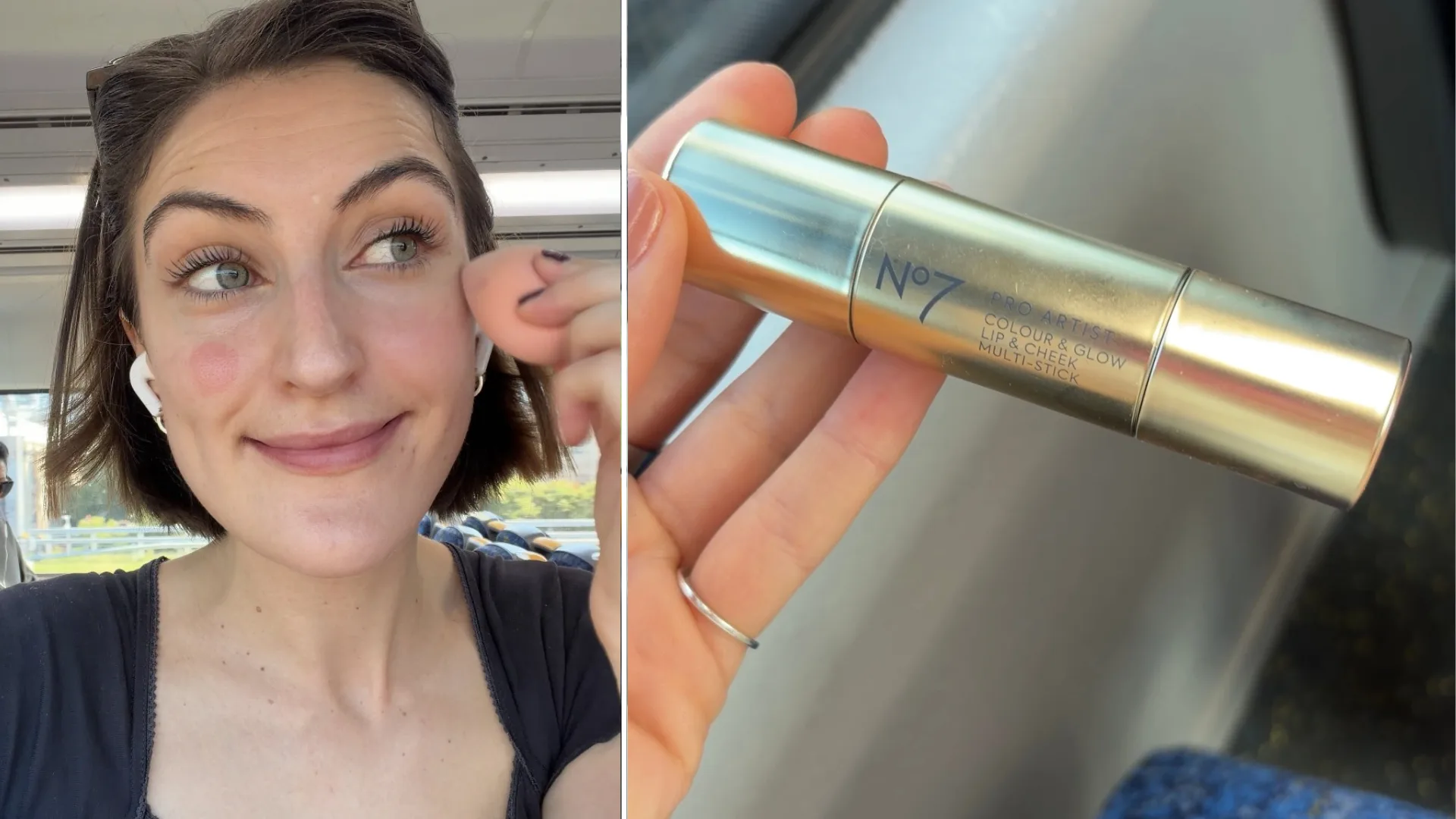 WHO's Sophie Coghill tries out No 7 Pro Artist Lip & Cheek Multi Use Stick.