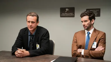 Michael Urie and Jason Segel in Shrinking.