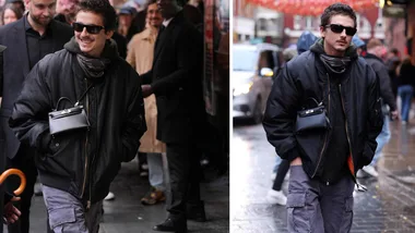 Timothee Chalamet with a man bag