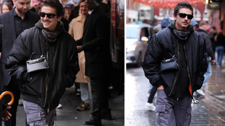 Timothee Chalamet with a man bag