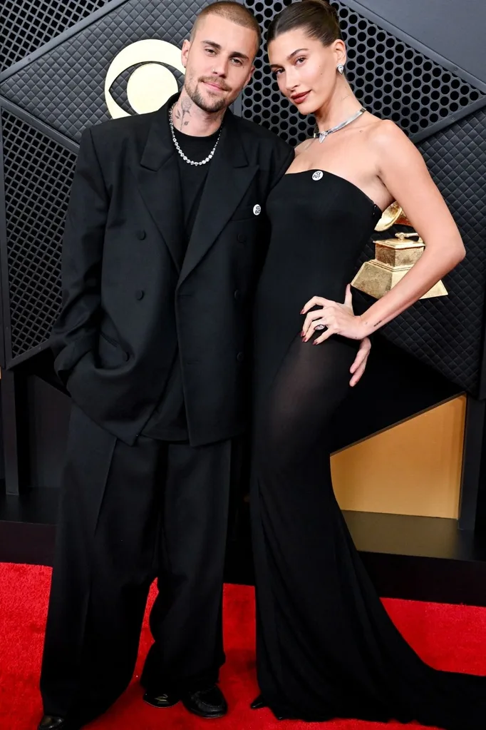 Justin and Hailey Bieber on the Grammys red carpet