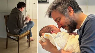 Josh Radnor (right) and Charlie Puth (left) with their newborns.