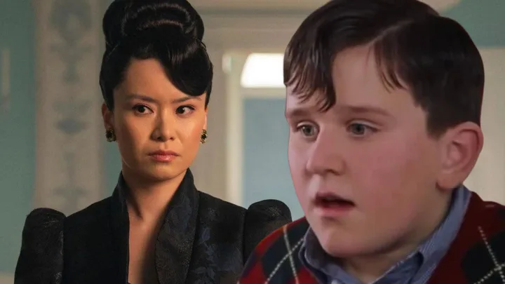 Katie Leung as Lady Araminta Gun in Bridgerton and Dudley Dursley in Harry Potter.