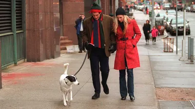 John F. Kennedy Jr. and Carolyn Bessette walking their dog Friday.