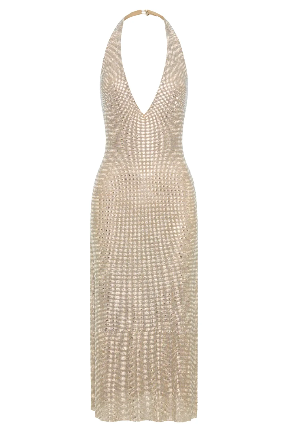Genie Diamante Halter Midi Dress - Nude