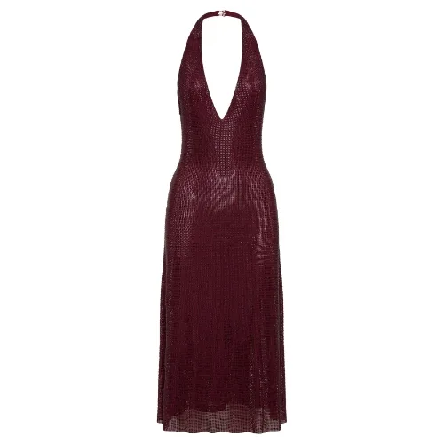 Genie Diamante Halter Midi Dress - Mahogany
