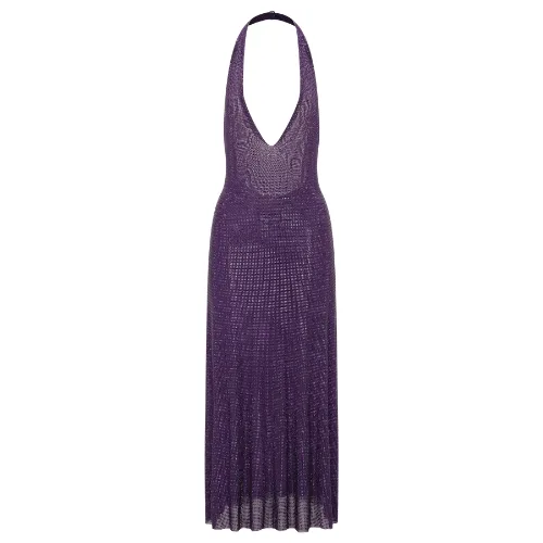 Genie Diamante Halter Midi Dress - Purple
