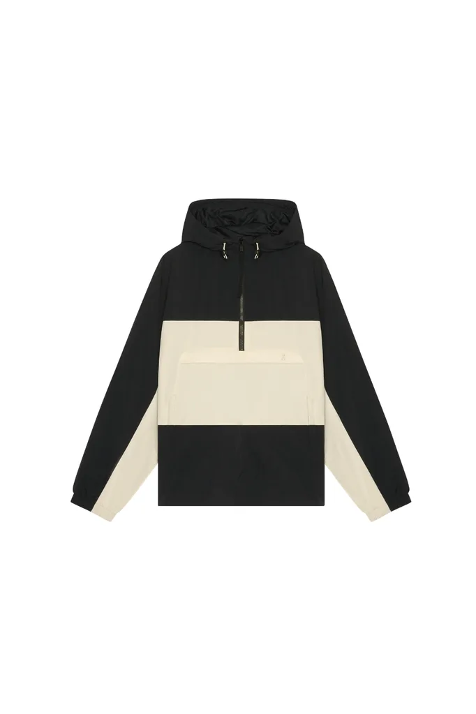 black and white stiped hooded jacket