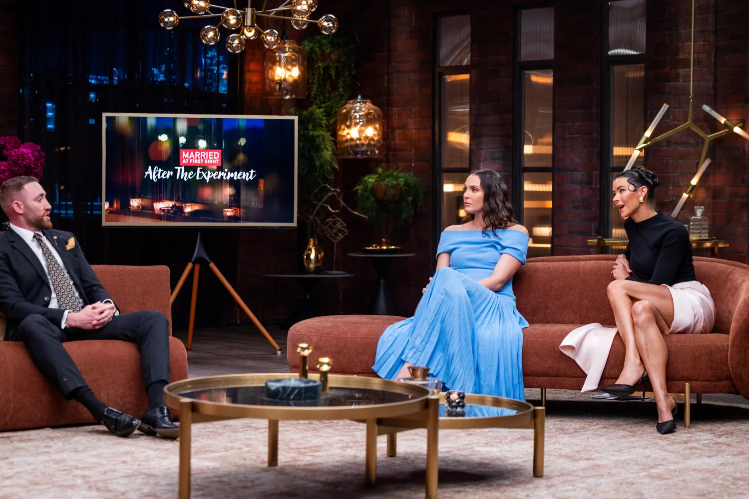 Danny joins the MAFS: After the Dinner Party couch last minute. Credit: Stan/MAFS: After the Dinner Party