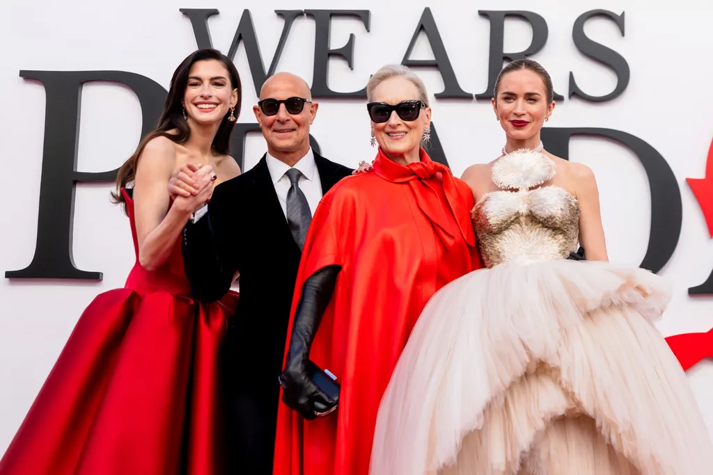 The Devil Wears Prada 2 sees Anne Hathaway, Meryl Streep, Emily Blunt and Stanley Tucci reprising their roles. Credit: Getty.