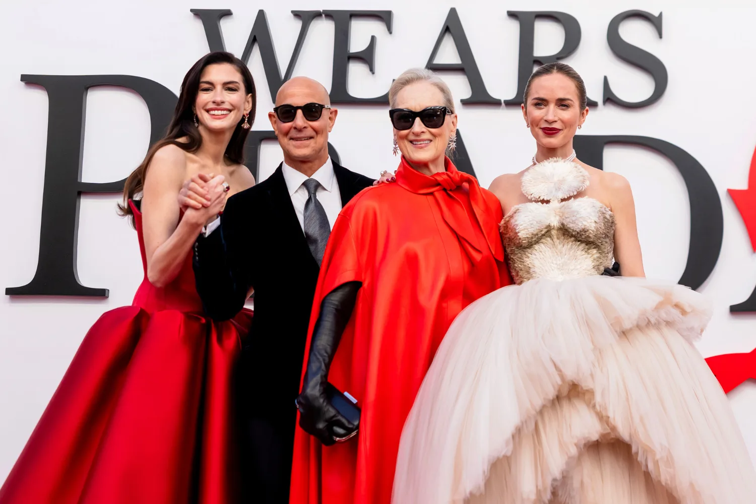 The Devil Wears Prada 2 sees Anne Hathaway, Meryl Streep, Emily Blunt and Stanley Tucci reprising their roles. Credit: Getty.