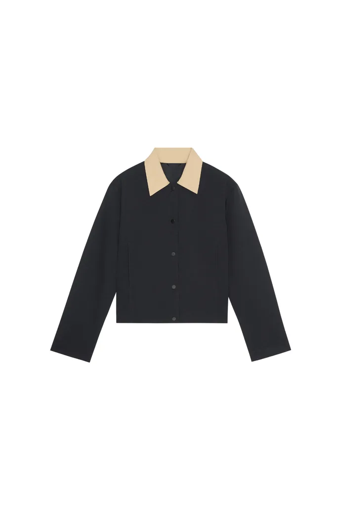 blue barn jacket with cord collar