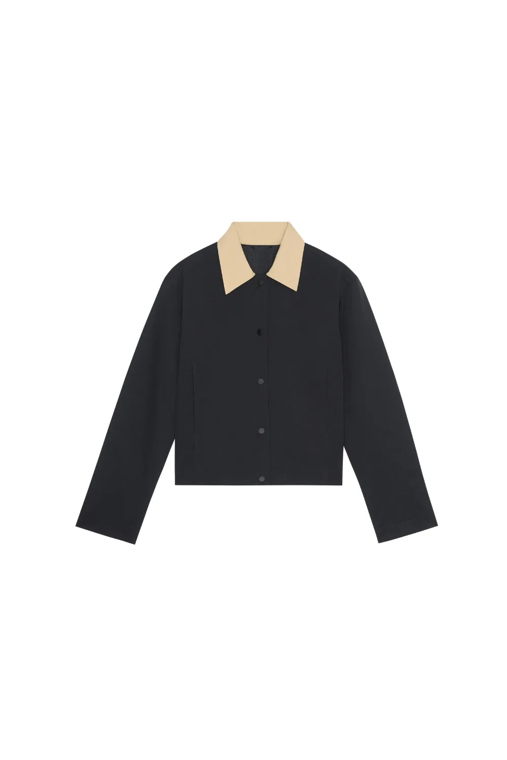 blue barn jacket with cord collar