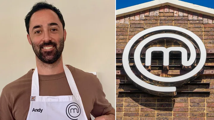MasterChef judge Andy Allen (left) and the MasterChef logo (right).