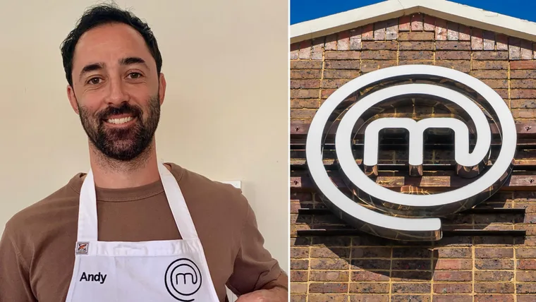 MasterChef judge Andy Allen (left) and the MasterChef logo (right).