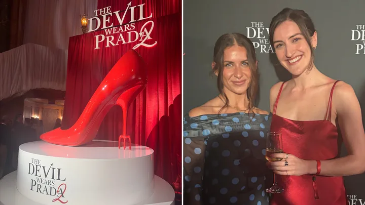 The Devil Wears Prada 2 heels (left) and WHO's Digital Editor Sophie Coghill with Laura Masia (right).