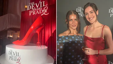 The Devil Wears Prada 2 heels (left) and WHO's Digital Editor Sophie Coghill with Laura Masia (right).