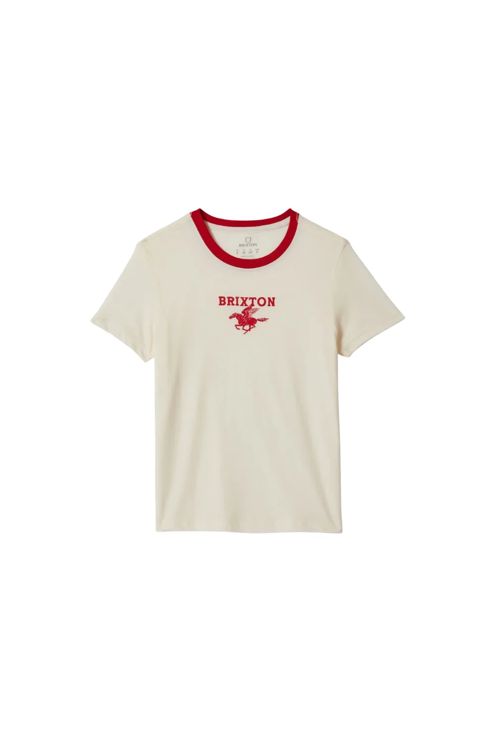 Truckercore: White slim t-shirt with the Brixton logo on the front in red