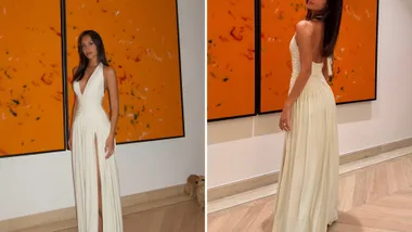 Alexandra Leclerc in a white dress.