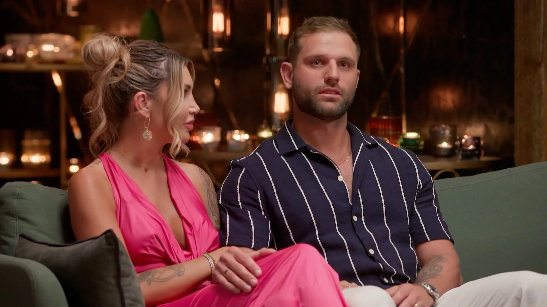 MAFS Gia and Scott on the couch. 