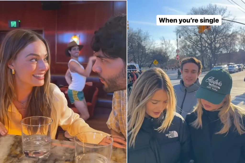Matt Ford with Margot Robbie (left) and Jack Steele doing a skit about being single (right).