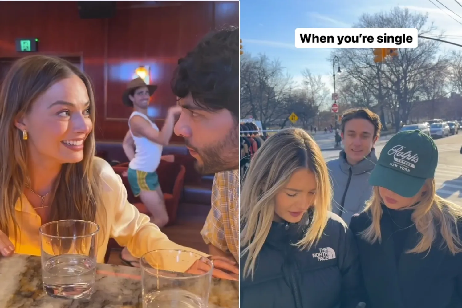 Matt Ford with Margot Robbie (left) and Jack Steele doing a skit about being single (right). 