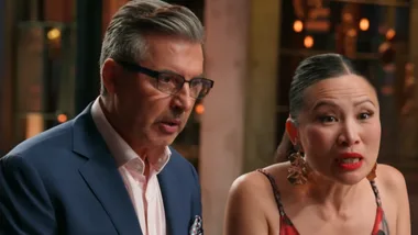 MasterChef's Jean-Christophe and Poh looking shocked.