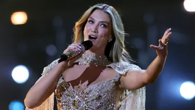 Delta Goodrem's odds of winning Eurovision 2026 have increased after her semi-final performance. Credit: Getty.