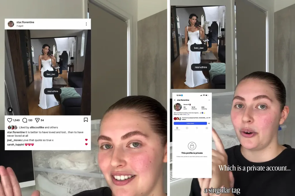Savannah from RESRVD dress hire only received one tag on her "burner account" after loaning Bec $30,000 worth of dresses for free. Credit: IG/resrvdhire