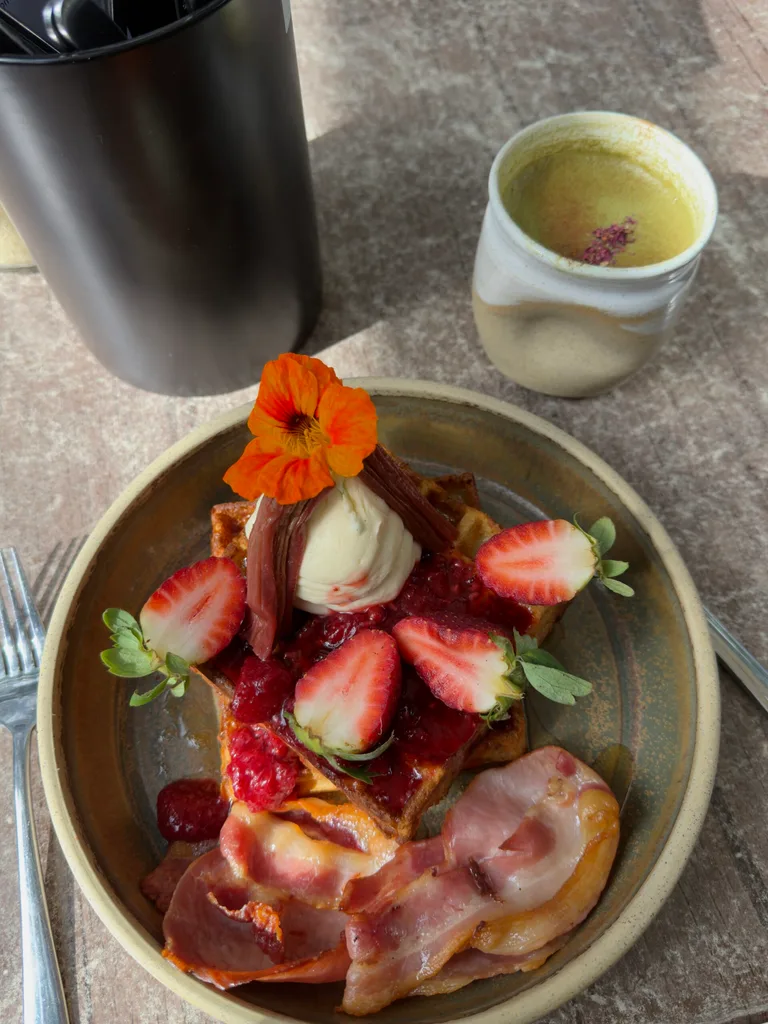 waffles and a matcha