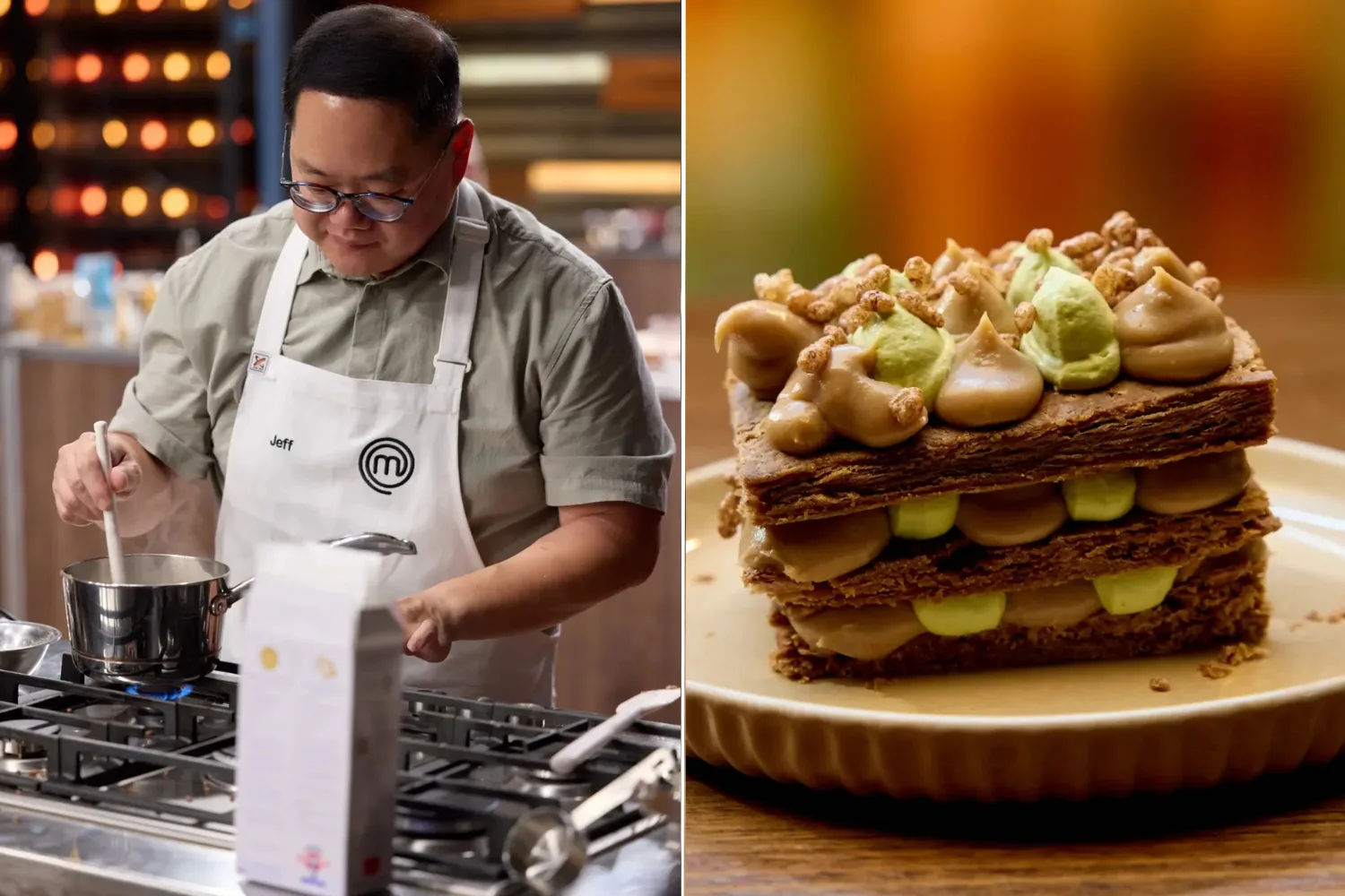 Jeff took a chance on a Coco Pops and matcha mille feuille on MasterChef. 