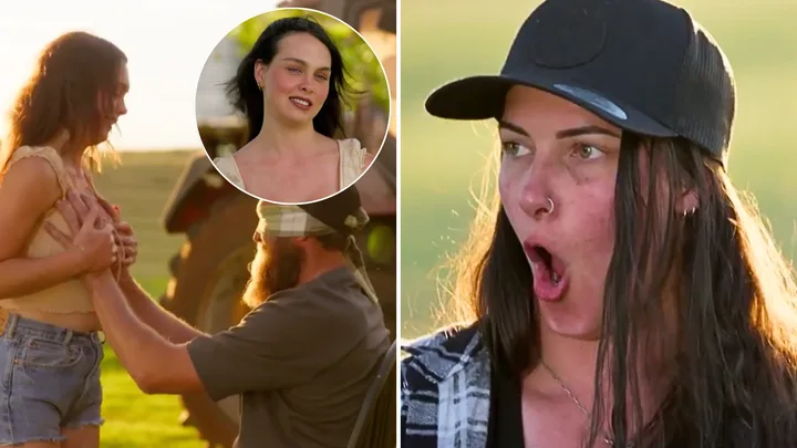 Kimberley reaction to Logan in Farmer Wants A Wife 2026 blindfold challenge