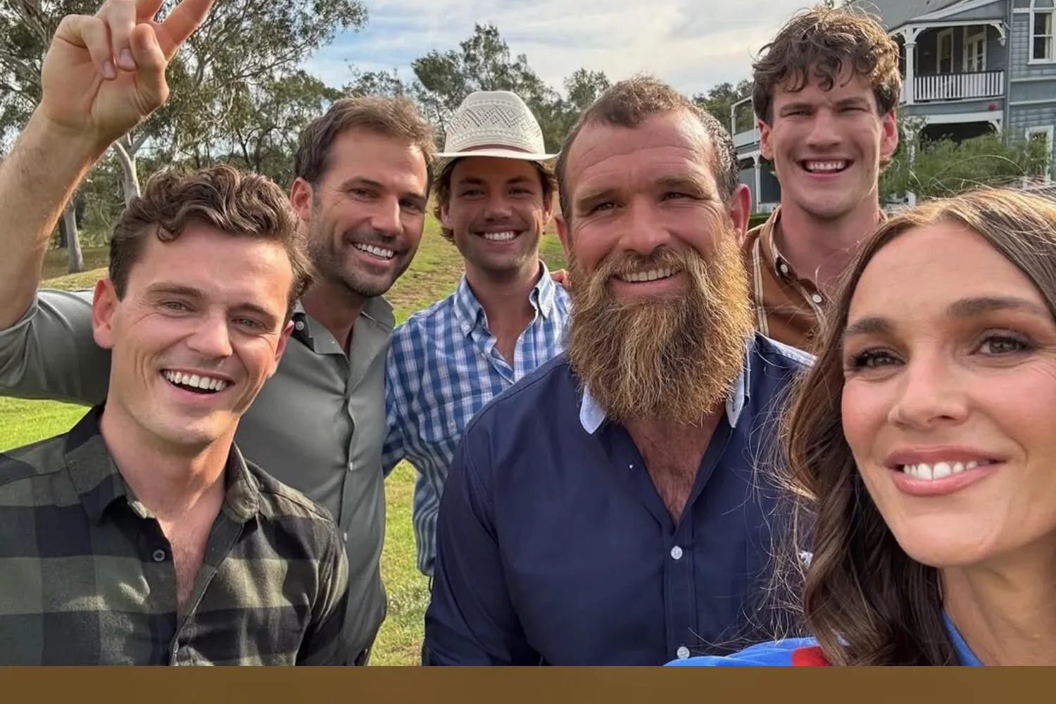 All the Farmer Wants A Wife farmers for 2026 with host Natalie Gruzlewski. Credit: Instagram/farmersaustralia