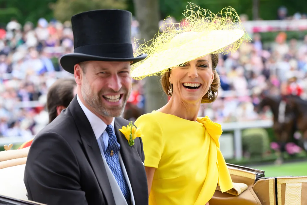 Prince William, Prince of Wales and Catherine, Princess of Wales laugh.