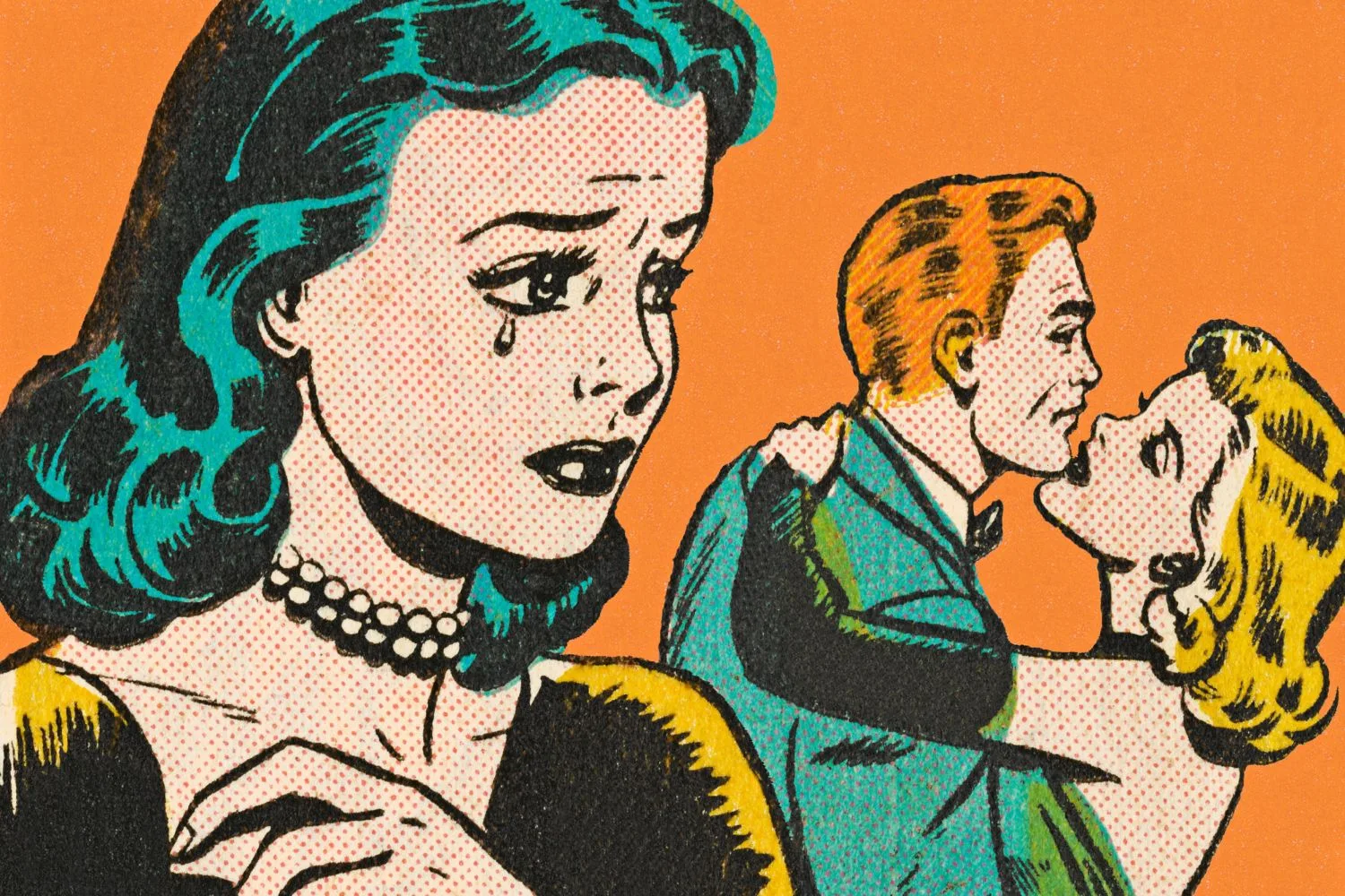 Sad Woman Watching Couple Hugging.