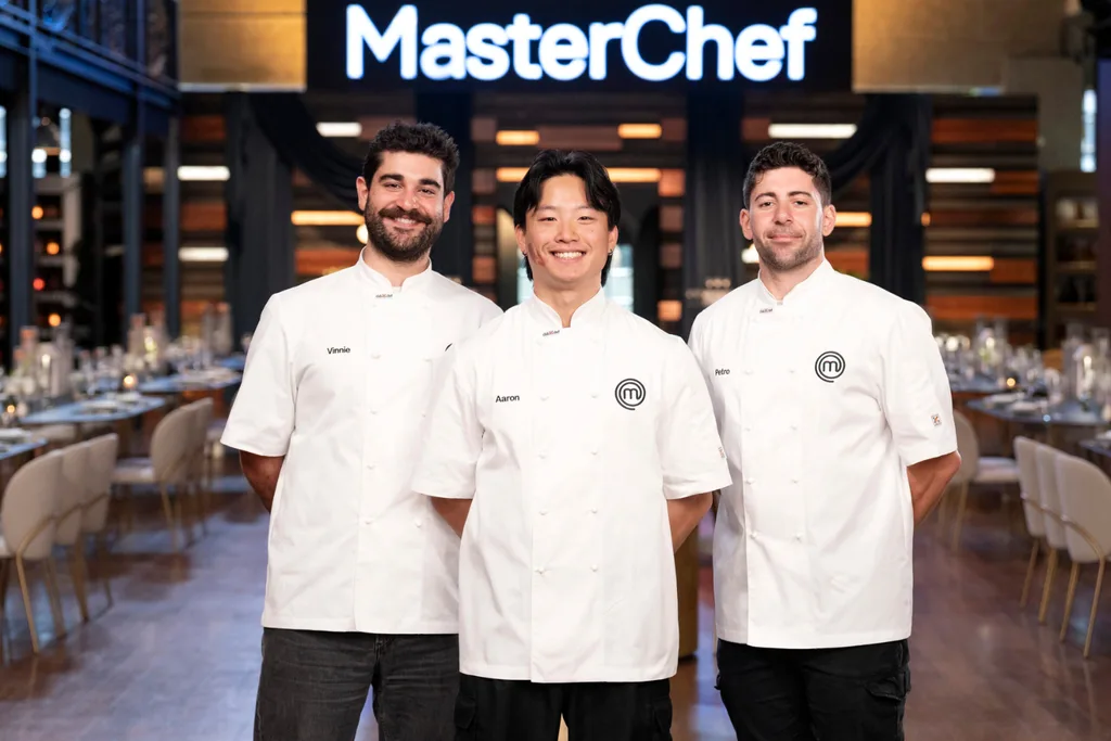The Top 3 MasterChef Australia 2026 contestants are Aaron, Petro, and Vinnie.