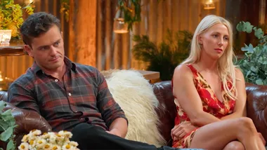 Farmer Wants A Wife Eddy and Alex on the couch at the reunion.
