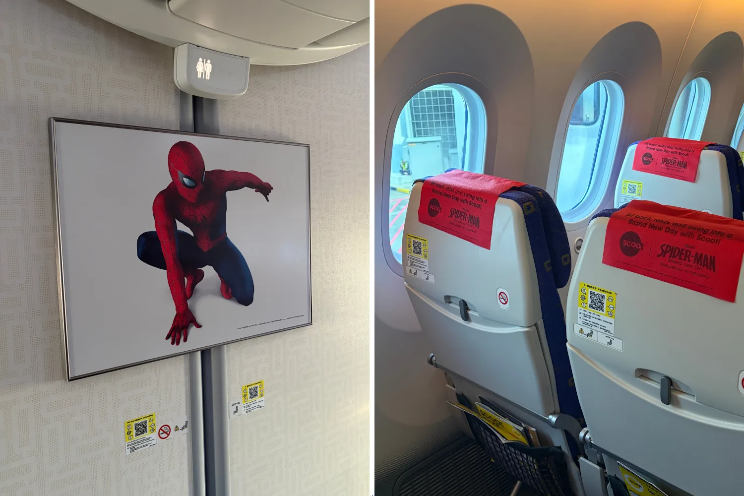 The Scoot plane was decked out in Spider-Man: Brand New Day decorations. Credit: WHO