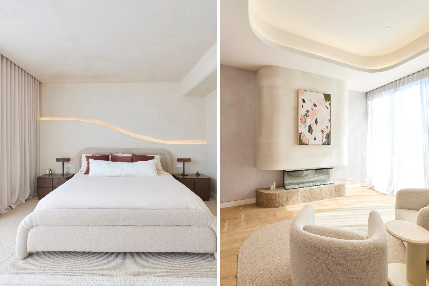 Lisa and Rosco's Master bedroom (left) and Courtney and Sev's Master Bedroom (right)