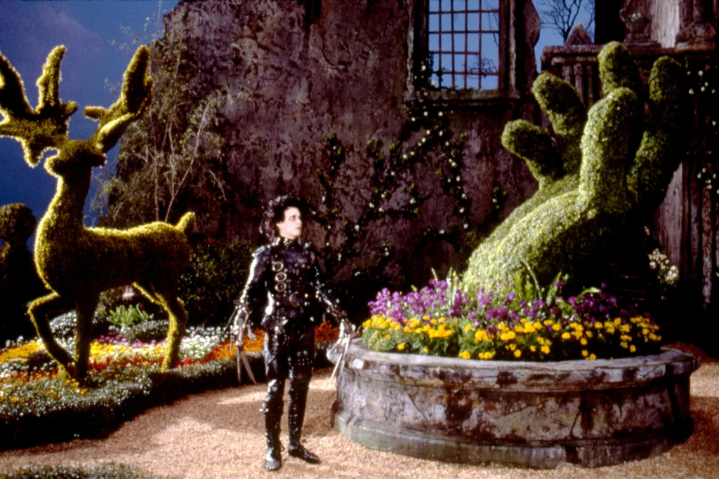 Johnny Depp on the set of Edward Scissorhands (1990).