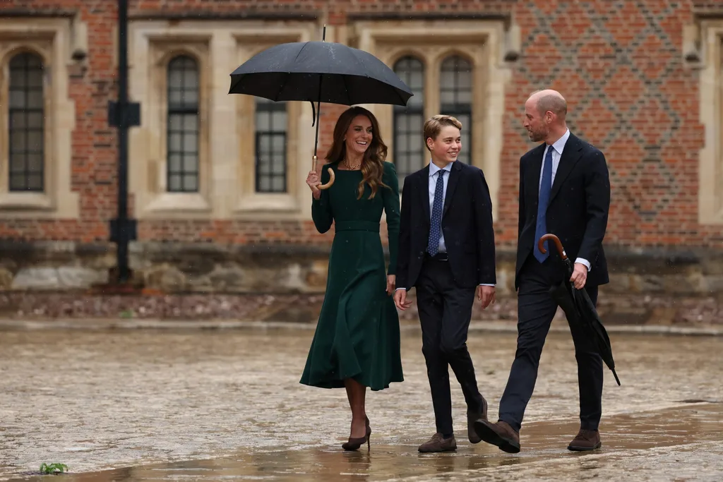 William, Kate and George arrive at Eton
