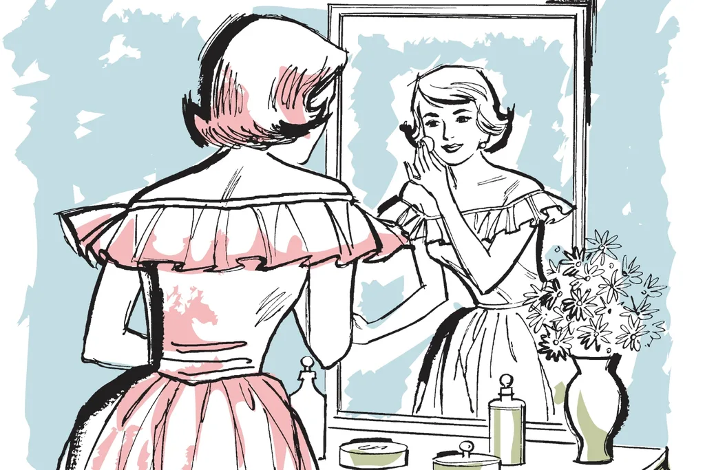 Graphic of woman looking in mirror. Pic: Getty