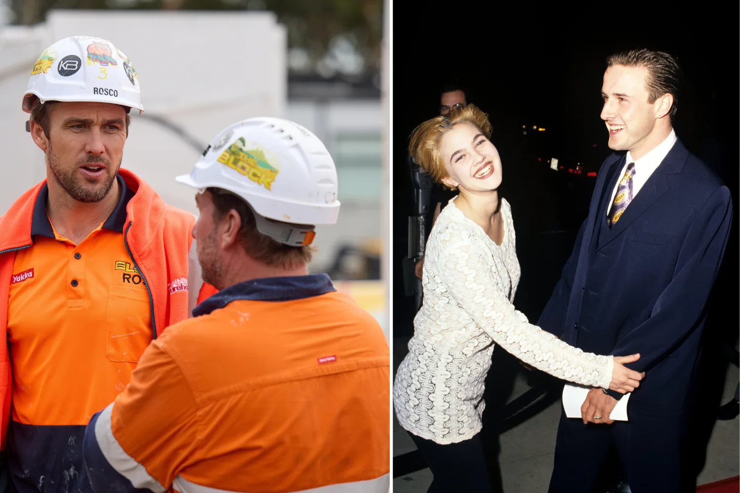 The Block's Rosco and Adam (left) and Drew Barrymore and David Arquette (right).