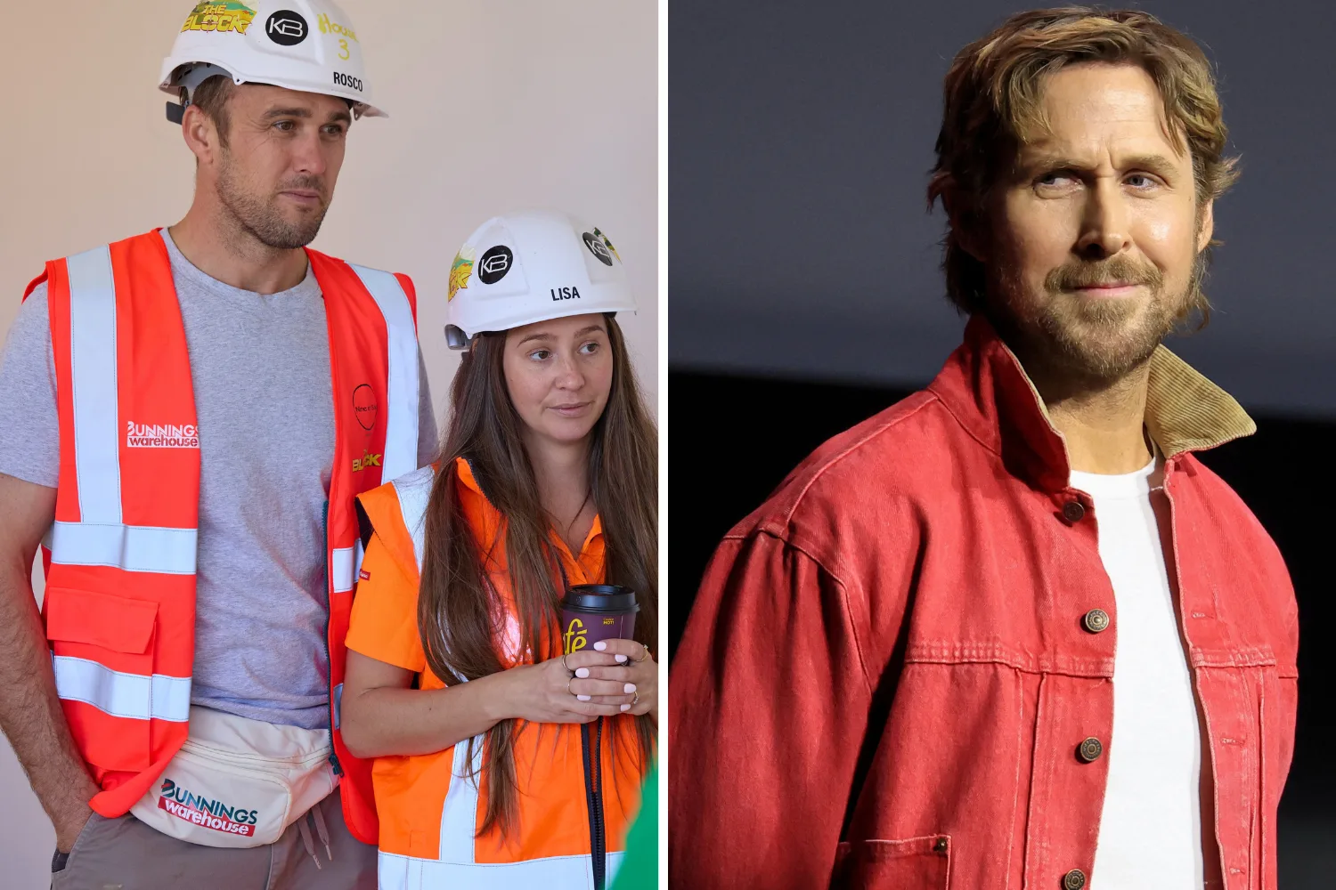 The Block's Rosco and Lisa (left) and Ryan Gosling (right).