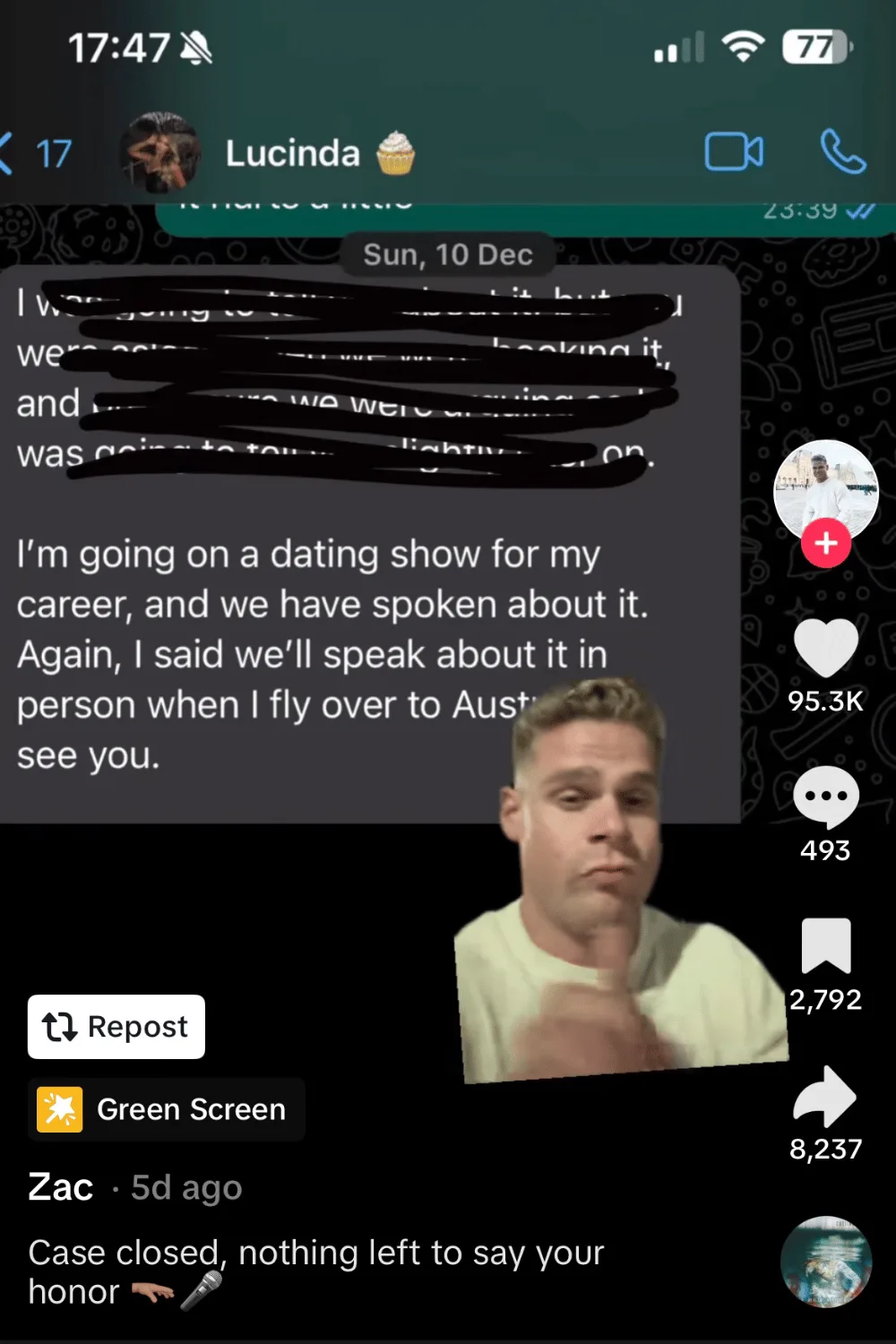 Love Island Zac Nunns Screenshot Texts