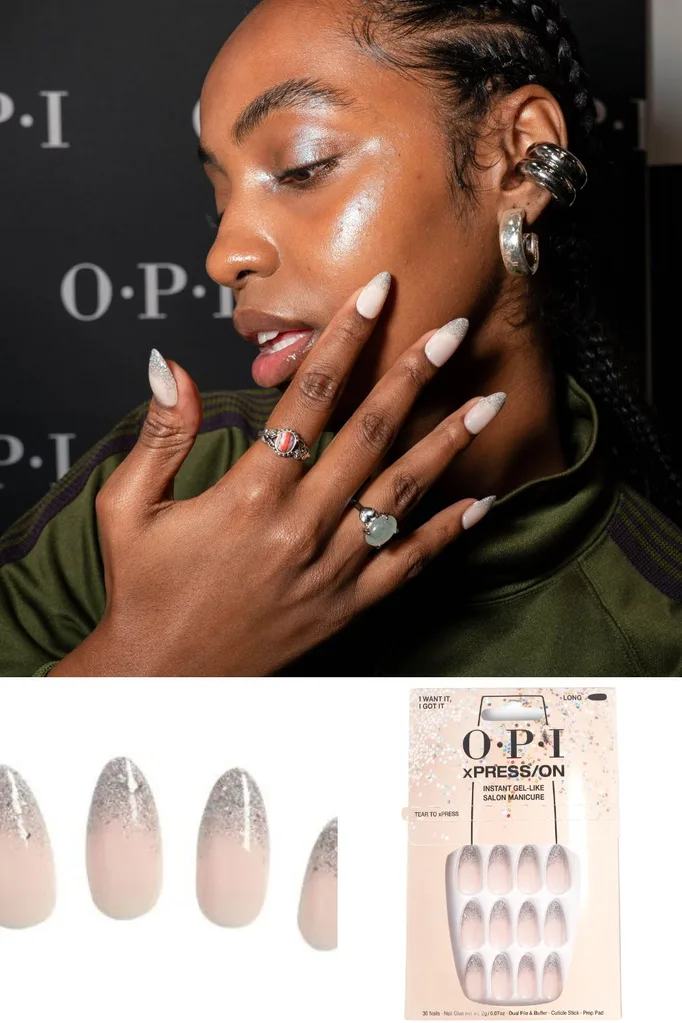 model-nails-glitter-hair-braided-silver-makeup