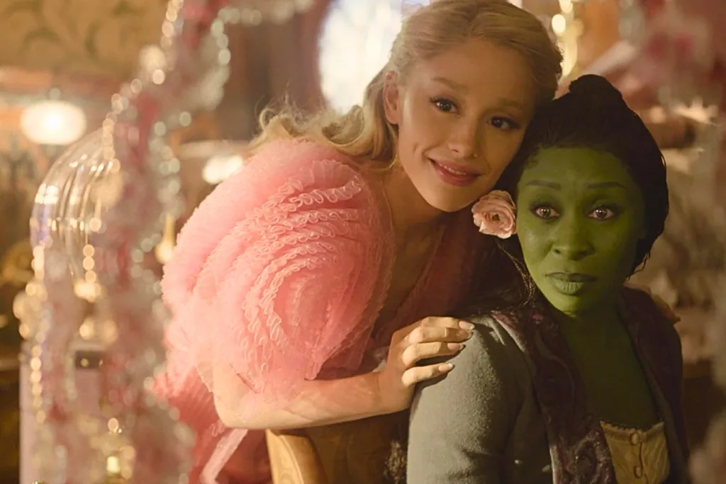 Ariana Grande and Cynthia Erivo in character in the movie Wicked